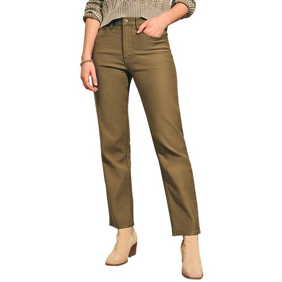 Faherty women Stretch Terry 5 Pocket Pant size 25 Military Olive Jean 25x30 $158